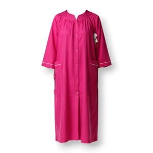 80s Vintage Bright Pink Button Down Long Robe Loungewear Sleepwear Size 20W